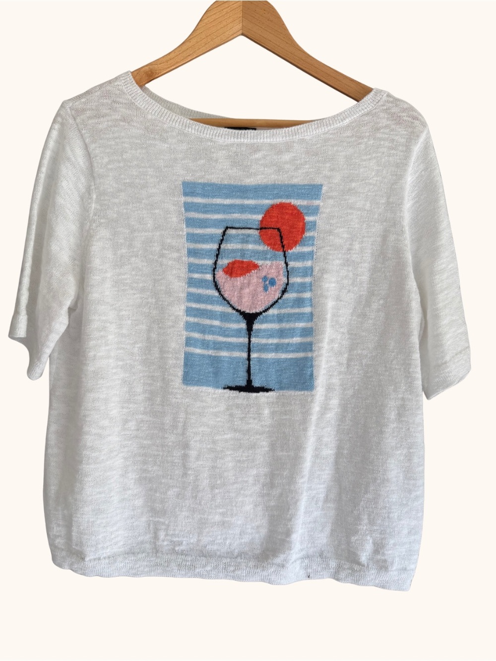 NWT Talbots White Cocktail Graphic Knit Short Sleeve Sweater Petite LP